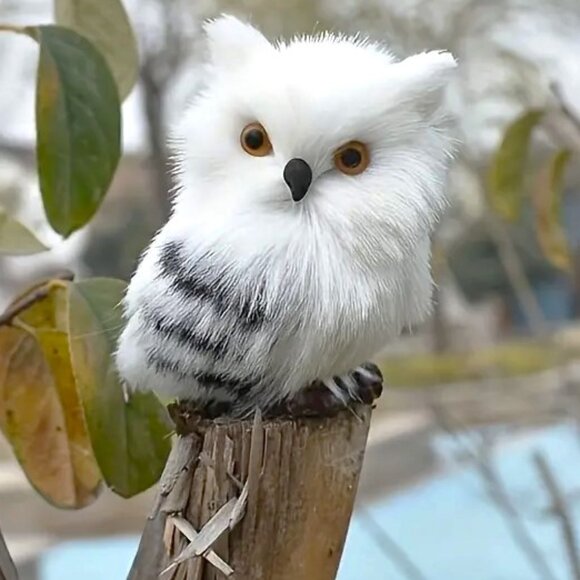 Owl Faux Fur Plush Realistic Animal Figurine Ornament Bird Adorable Decoration - Picture 1 of 4